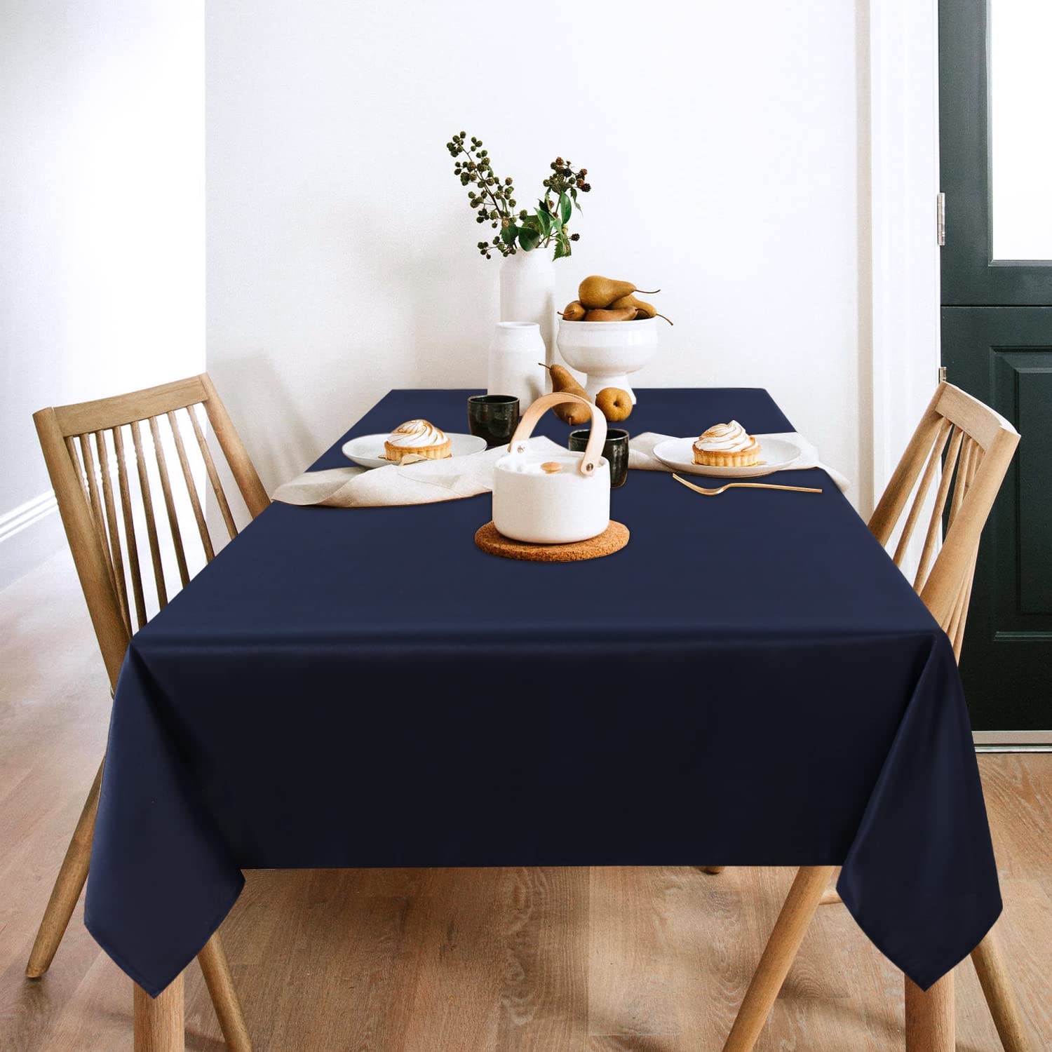 Sancua 2 Pack Navy Tablecloth 60 X 102 Inch, Rectangle 6 Feet Table Cloth - Stain And Wrinkle Resistant Washable Polyester Table